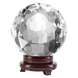 Amlong Crystal Clear Faceted Crystal Ball 110mm 4.2 inch Diameter with Wooden Stand Package