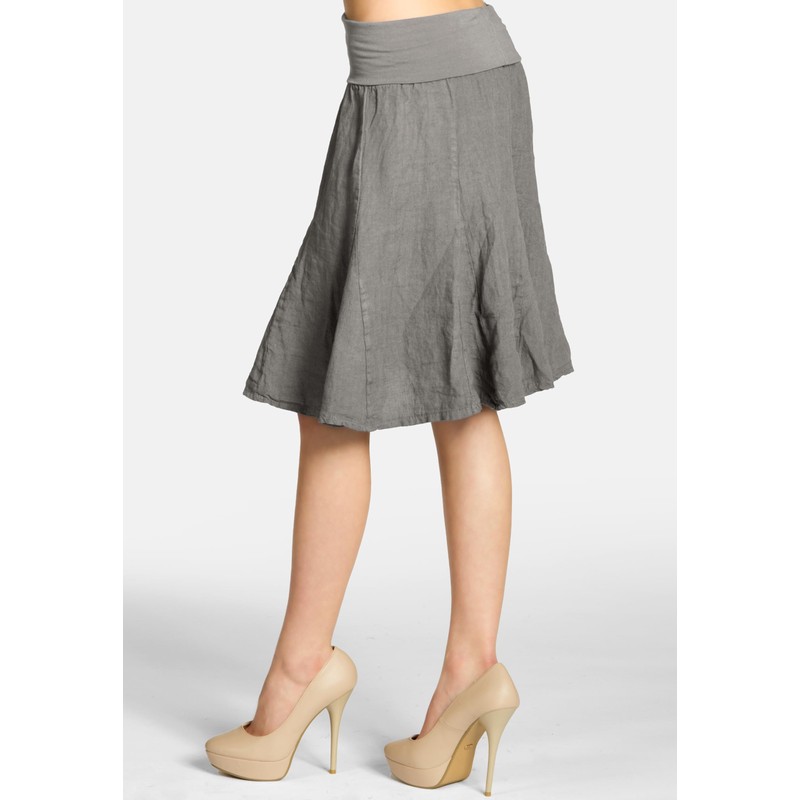 Caspar RO014 Women’s Linen Skirt with Figure-Friendly Elastic Waistband -