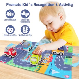 YELUFT Toy Cars for Toddlers, Construction Trucks Toys with Playmat Storage Bag Include Excavator, Crane, Dump Truck, Tankertruck Toys, Pull Back Cars for Kid Boy Baby Birthday