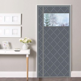 Anze Magnetic Thermal Insulated Door Curtain, Fits Door Size 32" X 82" Winter Door Cover with Visible Panel, Waterproof Fabric Filled with Thick Cotton Windproof Insulation Door Blanket, Gray