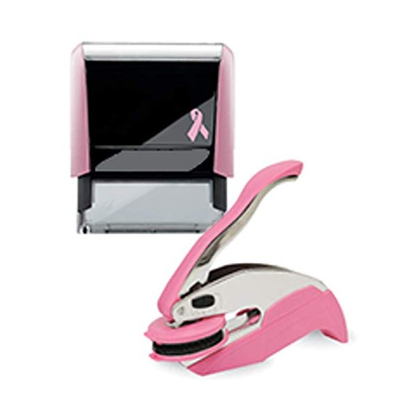 Pink Notary Seal Embosser and Self Inking Stamp Bundle |