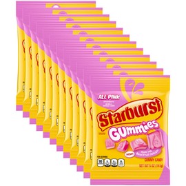 STARBURST Gummies All Pink Gummy Candy, 5 oz Bag, Pink Snacks, Individually Wrapped Candy Bag (Pack of 12)