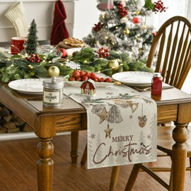 Artoid Mode Trees Deer Bells Snowflake Christmas Table Runner, Winter Merry Xmas Kitchen Dining Table Decoration for Home Party Decor 40x180 cm