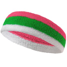 Couver Triple Color White Striped Sport Head Sweatband (1 Piece) - Bright Pink/Bright Green/White