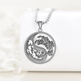 LWQQWL Yin Yang Wolf Necklace for Men Women 925 Sterling Silver Wolf Pendant Necklace Taichi Jewelry Gifts