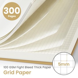 Spiral Graph Paper Notebook Journal for Work, 300 Pages, Thick B5 (7.1"x10") Grid Journals for Women & Writing, Hardcover Notebook for Note Taking, Perfect for Work School Note Taking Business, Grey Beige