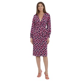 Maggy London Women's Wrap Tie Midi, Long Sleeve Tuxedo Dress Wear to Work, Antique Rose/Navy