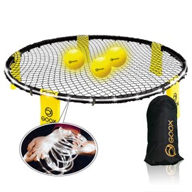 GOOX Outdoor Beach Ball Game with Carrying Bag, 3 Balls and Net - Roundnet Game Set for Adults, Kids, and Family - Played Outdoors, Indoors, Beach, Lawn, Yard and Park(Blue)