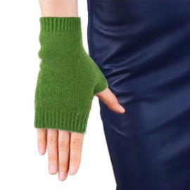iMongol Pure Cashmere Women Men Fingerless Mittens Gloves Half Fingers Thumb Hole Ladies 3ply Thick Typing Writing Driving Special Size for EU and US customers (Green)