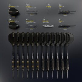 CC-Exquisite Darts Set | Professional 12 X 20/22g Metal Tip Darts | Steel Tip Darts with 24 Flights & 18 Aluminum shafts + Dart Tool, Rubber O-Rings