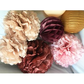 40th Birthday Decorations for Women –Happy 40 Birthday Supplies in color Burgundy Rose gold for Womens with Assorted Paper lantern Pom flowers balloons Decor (Burgundy+Rose pink))