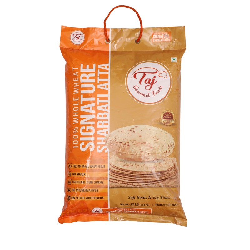 TAJ Signature Sharbati Atta, 10lbs, (Chakki Atta - Stone Ground)
