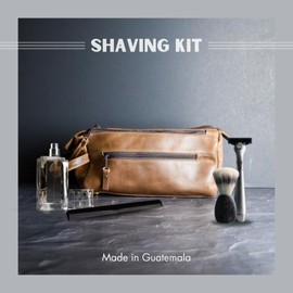 Men's Leather Toiletry Bag - Leather Dopp Kit for Travel - Grizzly Color Full Grain Cowhide Leather - Handmade