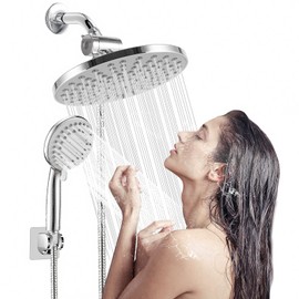 High Pressure 8" Rainfall Shower Head and Handheld Shower Heads Combo, with 60" hose, Punch-free, Dual Powerful Shower Spray Detachable with Holder, Chrome, Regulator fit for High, Low Water Flow