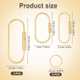 4pcs Brass Screw Lock Keychains, Oval Gold Screw Lock Clip Keyring with 8 Small Rings Durable Brass Key Chain Ring Carabiner for Men Women
