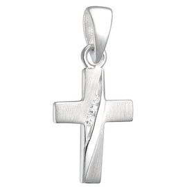 Vinani AKKZ-S00 Women's Necklace with Pendant Cross Design Small with White Matt Zirconia with Snake Chain 925 Sterling Silver Italy, Sterling Silver, Cubic Zirconia