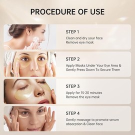 Under Eye Patches, Collagen Under Eye Mask for Puffiness Eye Care, Hyaluronic Acid Deep Moisturizing Gold Eye Gel Pads for Reducing Wrinkles, Improving Puffy Eyes Dark Circles, Men & Women, 60Pcs