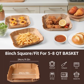 Air Fryer Liners, Air Fryer Accessories, Airfryer Liners - 125Pcs Disposable Parchment Paper Liners,Non-Stick and Oil Proof for Easy Cleanup – 8” Square for 5-8 Qt Basket, Air Fryer Paper