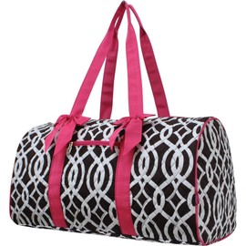 Geometric Vine Pattern Print Quilted Ribbon Accent Gym Travel Dance Cheer Duffle Bag