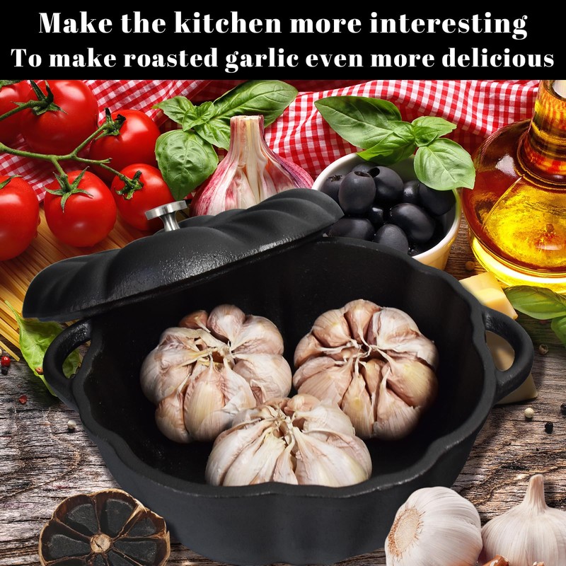Garlic Roaster, Cast Iron Garlic Roaster for Oven Grill, Serve