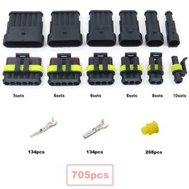 708 Pcs 43 Kits Waterproof Wire Connectors, Automotive Electrical Connector Kit Terminals Plug Car, Waterproof 1 2 3 4 5 6 Pin Electrical Wire Connector Plug for Motorcycle, Car, Truck