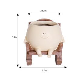Smily Face Planter Pot Cute Resin Flower Head Planters for Indoor Outdoor Unique Sit Rocking Chair Succulent Pots Father Mother Gift and Appreciation Christmas with Drainage Hole (Large)
