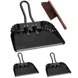 Yangbaga 17In Metal Dustpan and Brush Set,3pcs Large Handheld Dust Pan and Wood Broom,Heavy-Duty Dust Pans Metal Edge Flat Against Floor for Patio/Pet/Car/Outdoor
