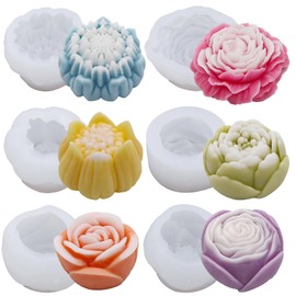 EuTengHao Large Flower Silicone Mold for Wax Scented Candle Soap, 3D Bloom Roses, Peonies, Lotus Hibiscus Resin Casting Mold for DIY Craft Making Home Decoration (6 Flowers)