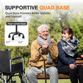 BeneCane Quad Cane Adjustable Walking Cane with Offset Soft Cushioned Handle for Men & Women Lightweight Comfortable with 4-Pronged feet for Extra Stability(Black)