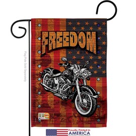 Americana Motorcycle Garden Flag Set Wood Dowel Star and Stripes Patriotism Independence Memorial United State American Small Decorative Gift Yard House Banner Made In USA 13 X 18.5
