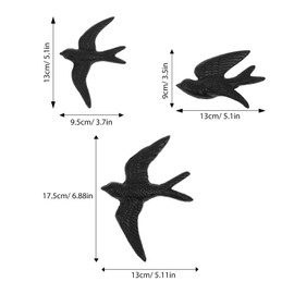 PRETYZOOM 3 x Cast Iron Wall Sculpture Outdoor Bird Sculpture Hanging Birds Wall Art Wall Decoration Swallow 3D