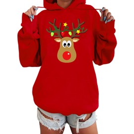 Women's Reindeer Sweatshirts Men Christmas Elk Costume Hoodies Long Sleeve Drawstring Fawn Pulloverr Tops M