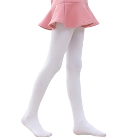 Tulucky Girls Ultra Soft Dance Tight Warm Thin Fleece Lined Ballet Little Kid/Big Kid Footed Leggings(White,XL)