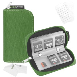 Estuche para Tarjetas de Memoria Eco-Fused - Cabe hasta 22x SD, SDHC, Micro SD, Mini SD y 4X CF - Soporte con 22 Ranuras (Verde)
