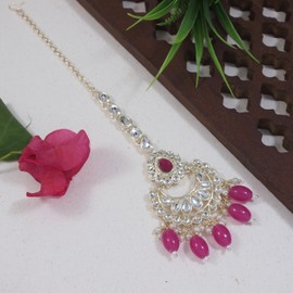 I Jewels Gold Plated Indian Wedding Bollywood Kundan & Pearl Head Piece Designer Jewelry Hair Accessory Maang Tikka For Women (T2163Q), Free Size, No Gemstone