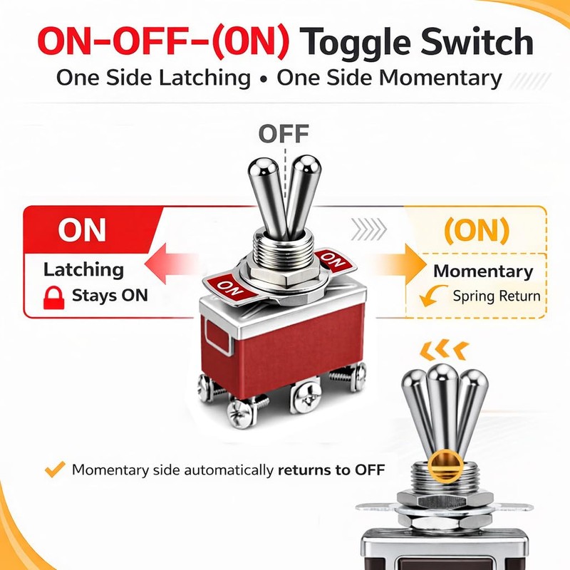 MGI SpeedWare One-Side Momentary Metal Toggle Switch | 20 Amp