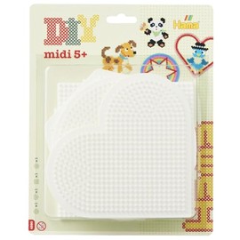 Hama Perlen 4580 Set di 4 Grandi Placche per Perline Midi con Diametro di 5 mm, Motivi Cerchio, Cuore, Quadrato ed Esagono in Bianco, Divertimento Creativo per Grandi e Piccini