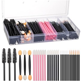 300pcs Disposable Makeup Tool Kit,Brow brush/Mascara brush/Lip Applicators/Eyeshadow applicators/Eye liner brush, Makeup Disposable Accessories With Organizer Box