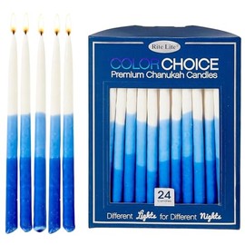 Dripless Hanukkah Candles by Rite Lite | Ombre Blue & White Tricolor Chanukah Bulk Colorchoice 24 Pack | Standard Size Menorah Premium Quality Wax Jewish Holiday Party Gifts