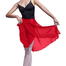 Hoerev Women Girls Adult Sheer Wrap Skirt Ballet Skirt Ballet Dance Dancewear,Red,10-12 Years