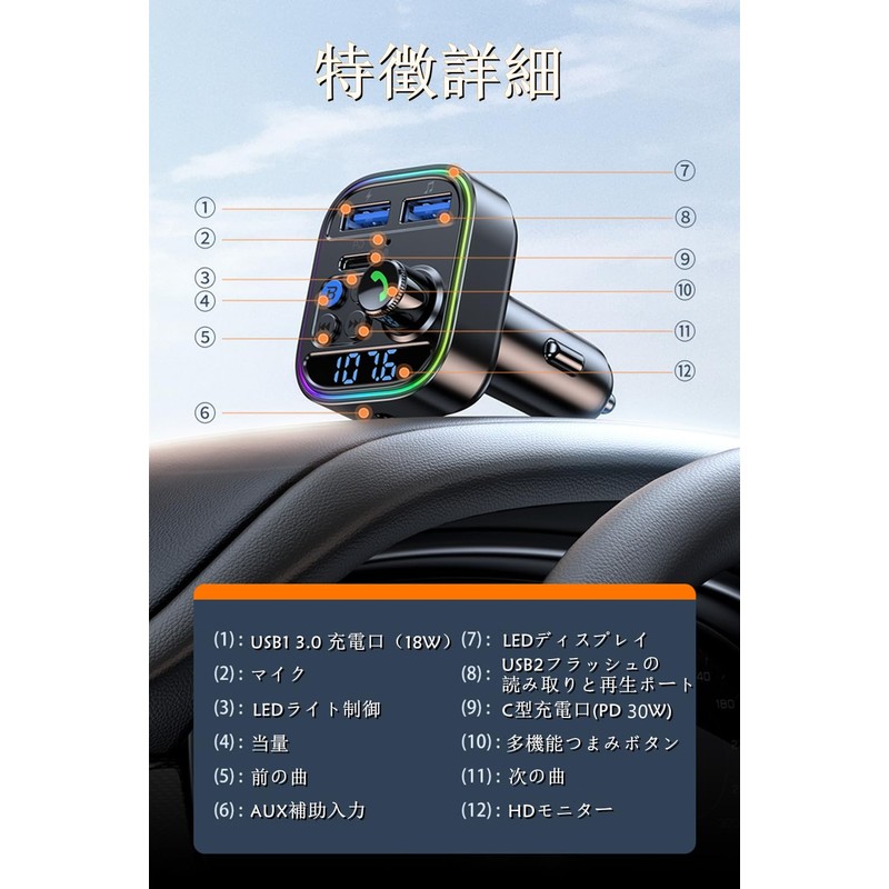 FM Transmitter, Bluetooth 5.3, Car FM Transmitter, PD 30W +