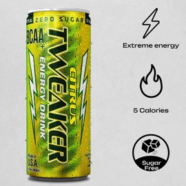 Tweaker Energy Drink Pre Workout - Sugar Free, Low Calorie, 110 mg Caffeine, Clean Energy Drink for Focus & Performance (12 oz, Pack of 12) (12 Ounce (Pack of 12), Citrus)