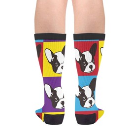 Sigouyinei Cartoon Boston Terriers French Bulldog Face Dog Head Vintage Casual Funny Funky Novelty Socks For Men Women