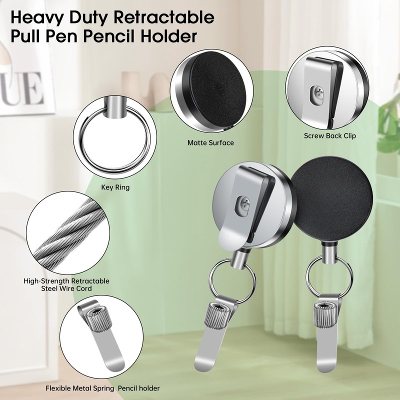 YueMiEcoUS 4 Pack Heavy Duty Retractable Pull Pen Pencil Holder