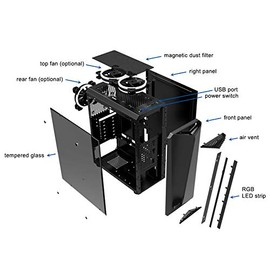 Bgears b-Vigor RGB Mid Tower with Front RGB Light and Side Tempered Glass (Fan Sold Separately))