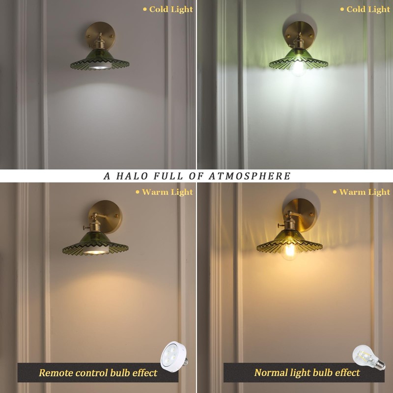 Shenmoyl Vintage Wall Sconces with Green Lotus Glass Lampshade 180