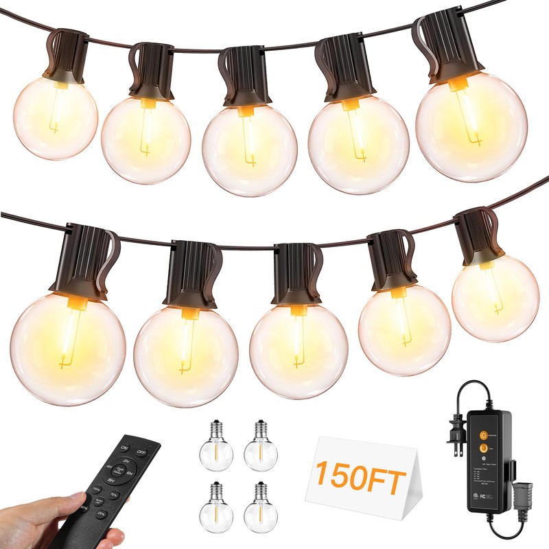 Ccinny Outdoor String Lights 150FT with Remote Dimmer, G40 Globe
