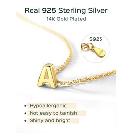 18K Gold Plated Sterling Silver Initial Necklace Letter Necklaces Delicate Dainty Small Pendant Necklace Silver Choker Necklace for Women Q Initial