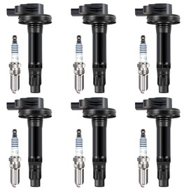 MAS 6Pcs Ignition Coil Pack & 6Pcs Motorcraft Platinum Spark Plug SP520 Compatible with Ford Flex Fusion Lincoln MKS MKZ 3.7 3.5 V6 Replacement for UF553 SP589