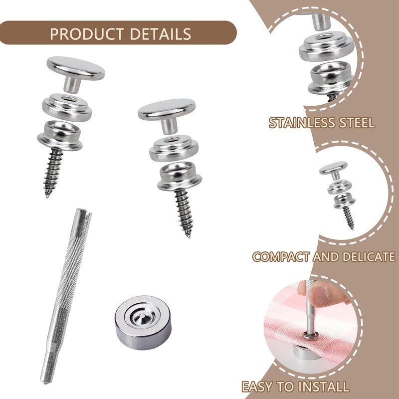32 PCS Press Stud Kit, Stainless Steel Snap Fastener Tool